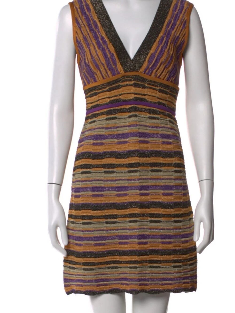 M Missoni Purple & Orange Sparkle  Striped V-Neck Knit Mini Dress 42 (M)